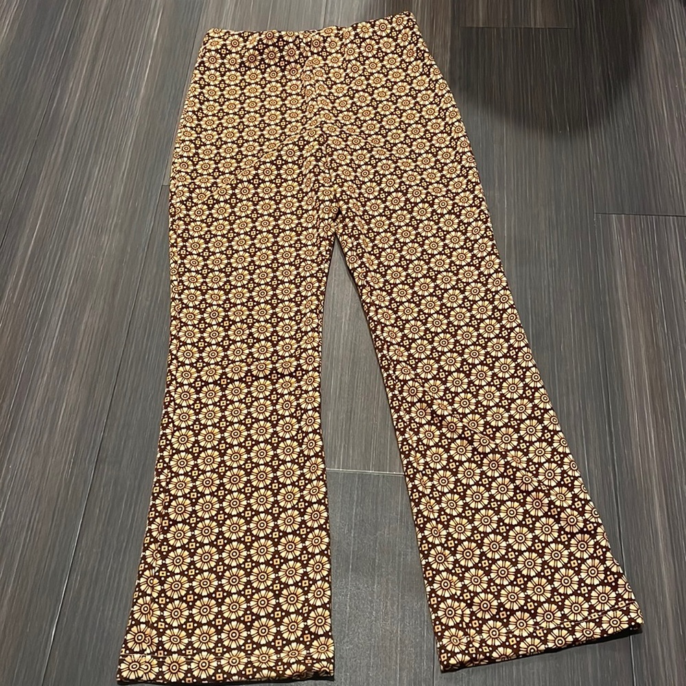 Brown Floral Retro Flare Pants